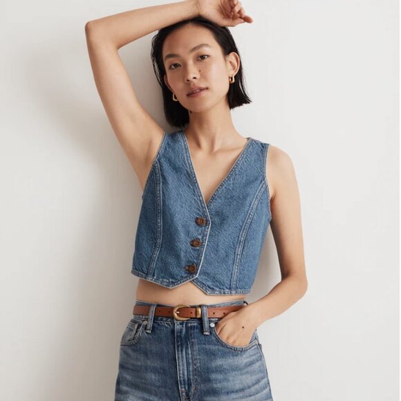 Madewell Tops - Cotton-Hemp-Blend Denim Crop Vest Top in Pawley Wash NWT